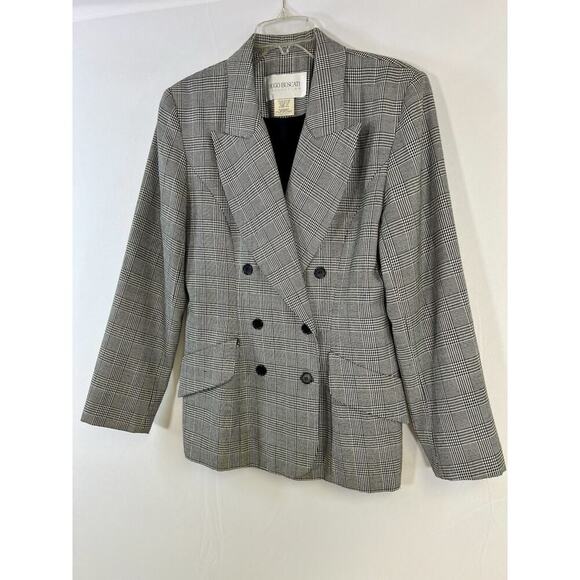Women’s VTG Hugo Buscati Collection Blazer Houndstooth Gray Size 14 Preppy - Picture 3 of 12